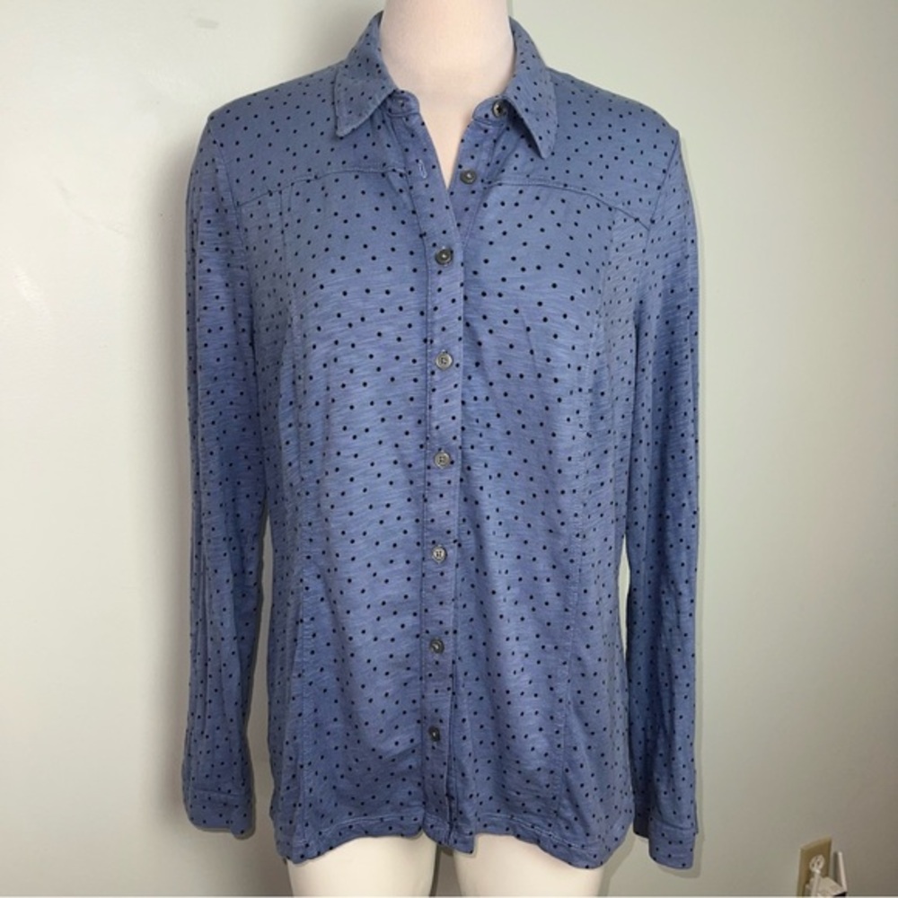Boden Blue Button-Down Shirt with Black Dot Print